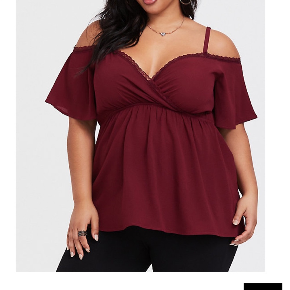Torrid Burgundy Red Cold Shoulder Babydoll Blouse